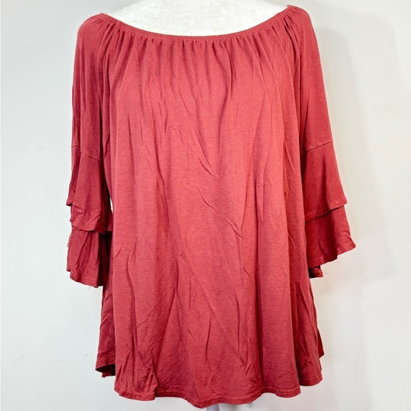 C’est La Vie Women's Off-Shoulder Ruffle Sleeve Top - Red - Picture 1 of 4